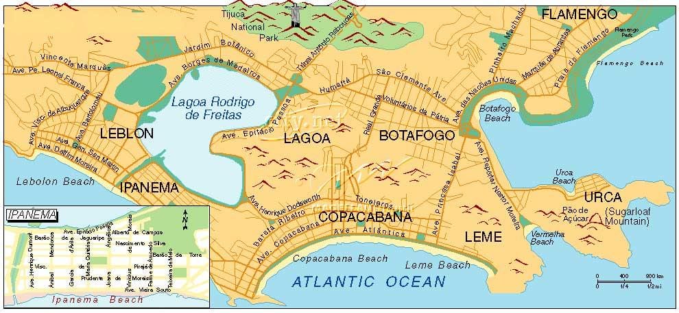 mapa de praias en Río de Janeiro