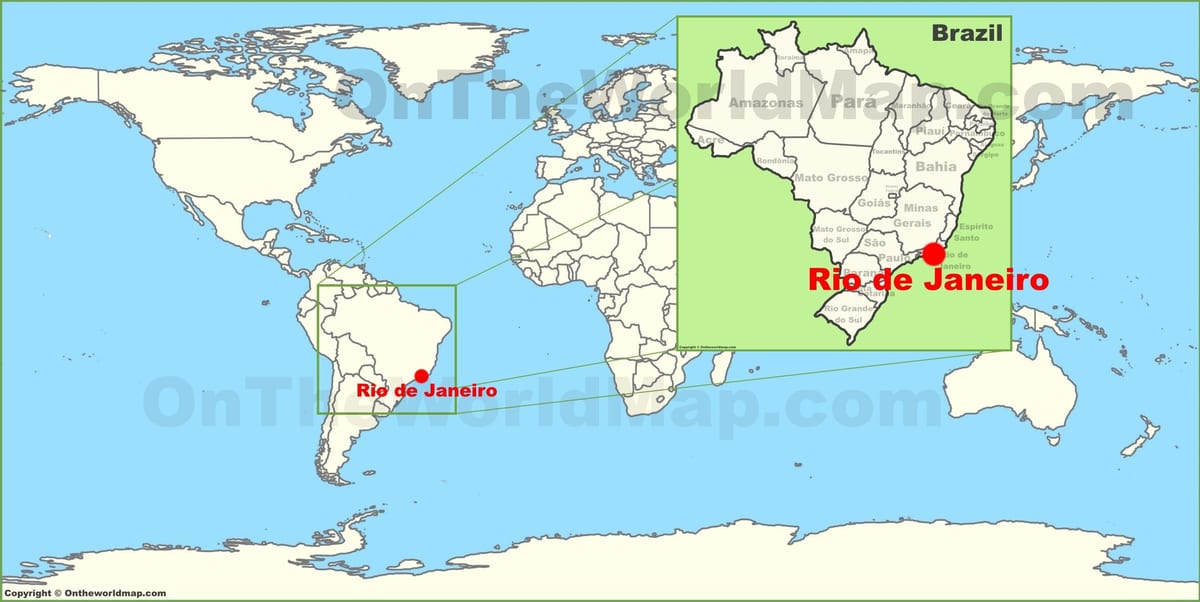 onde está a Río de Janeiro, situado no mapa do mundo